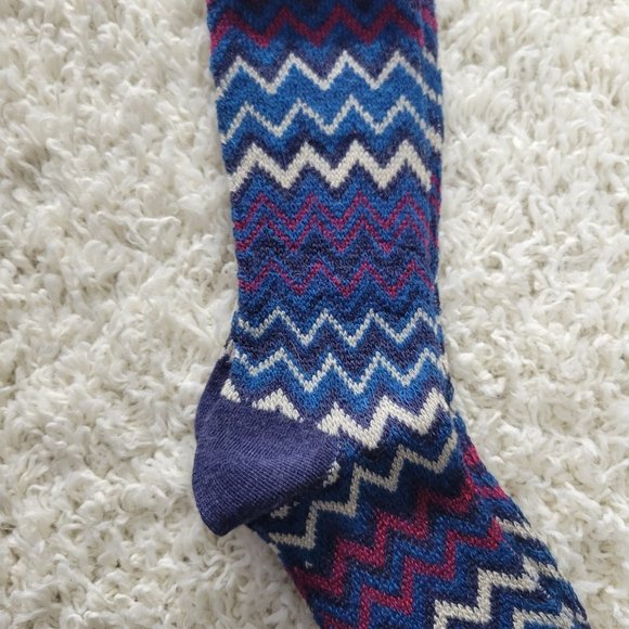 Over The Knee Socks Wool Chevron Stripe Long Boot Socks Boot Socks Blue - Picture 6 of 9